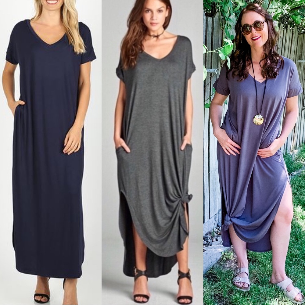 Oversized Boyfriend Maxi Dress in NAVY BLUE